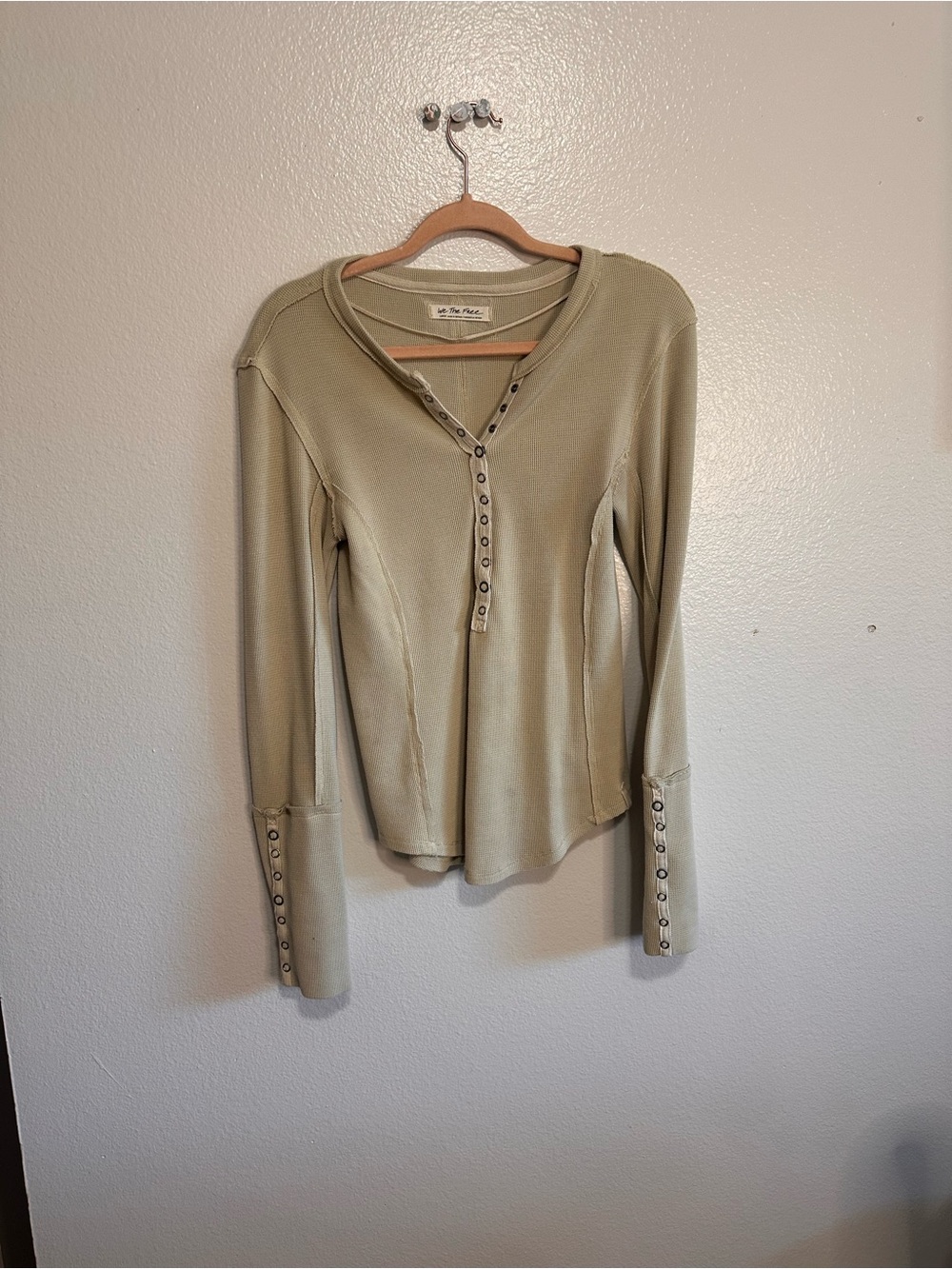 We The Free Tan/cream/beige Long Sleeve Henley Top